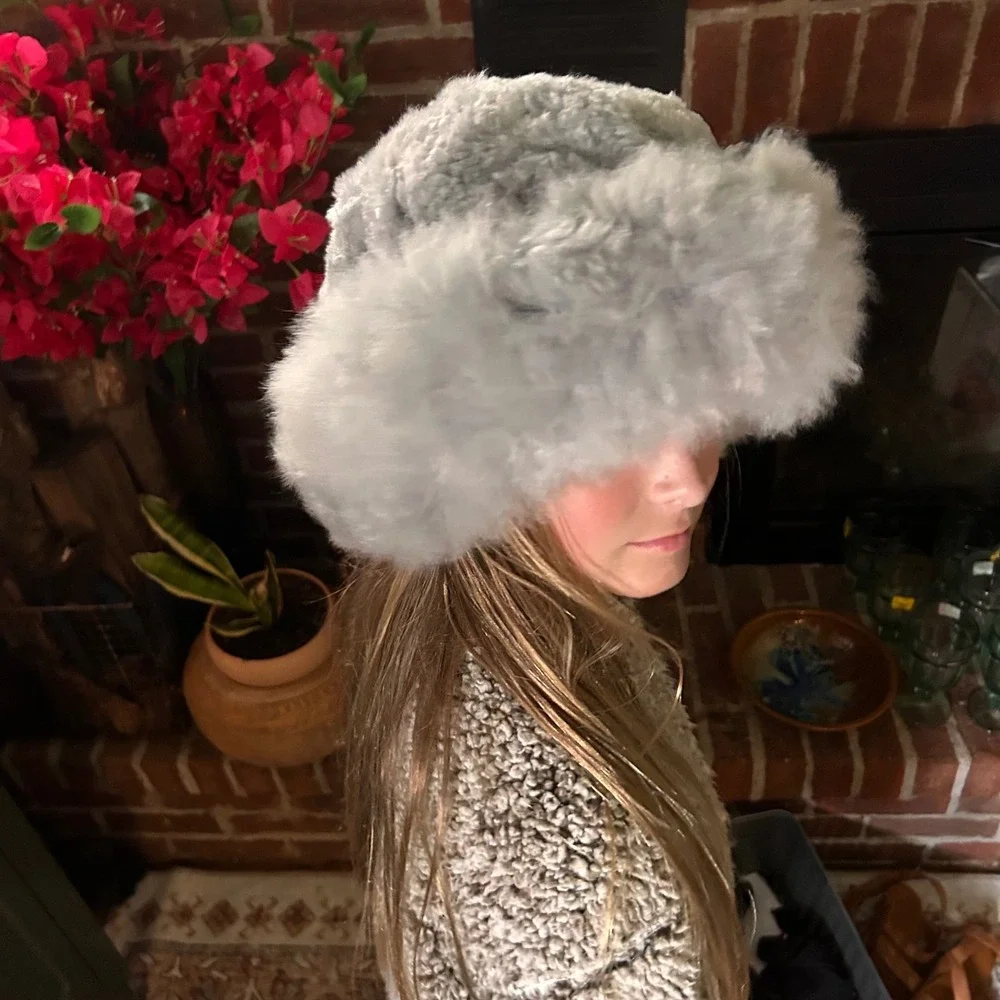Alpaca Fur Cossack Hat & Detachable Collar Set Gray Peruvian Soul Women Girls